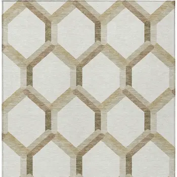 8' X 10' Ivory And Brown Geometric Washable Indoor Outdoor Area Rug