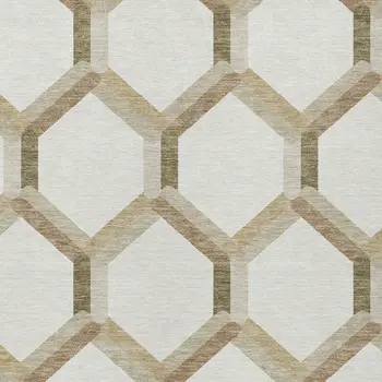 10' X 14' Ivory And Brown Geometric Washable Indoor Outdoor Area Rug
