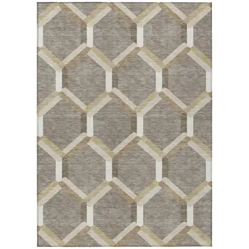 3' X 5' Taupe Beige And Ivory Geometric Washable Indoor Outdoor Area Rug