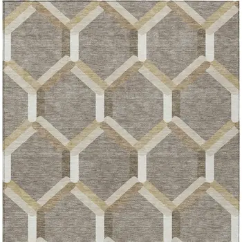 5' X 8' Taupe Beige And Ivory Geometric Washable Indoor Outdoor Area Rug