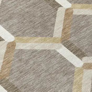 5' X 8' Taupe Beige And Ivory Geometric Washable Indoor Outdoor Area Rug