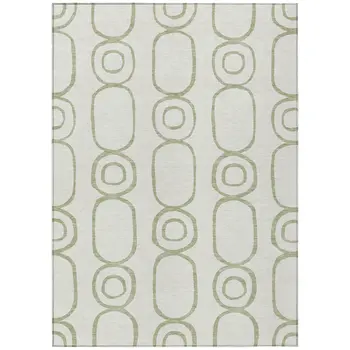 3' X 5' Artichoke Green And Ivory Geometric Washable Indoor Outdoor Area Rug