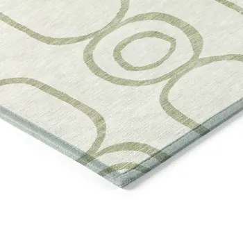 9' X 12' Artichoke Green And Ivory Geometric Washable Indoor Outdoor Area Rug