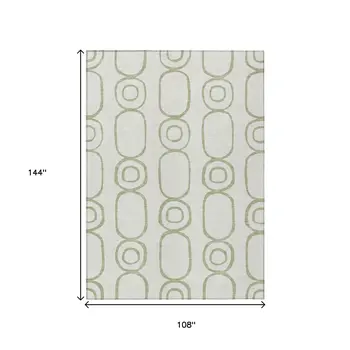 9' X 12' Artichoke Green And Ivory Geometric Washable Indoor Outdoor Area Rug