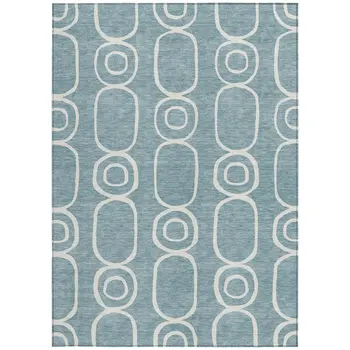 3' X 5' Aqua And Ivory Geometric Washable Indoor Outdoor Area Rug