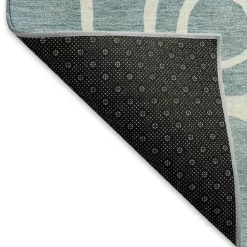 8' Aqua And Ivory Round Geometric Washable Indoor Outdoor Area Rug