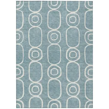 10' X 14' Aqua And Ivory Geometric Washable Indoor Outdoor Area Rug