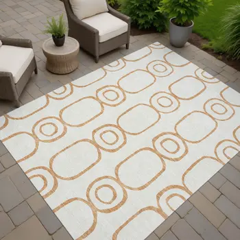 3' X 5' Copper And Ivory Geometric Washable Indoor Outdoor Area Rug