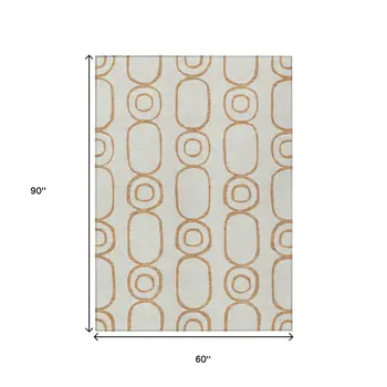 5' X 8' Copper And Ivory Geometric Washable Indoor Outdoor Area Rug