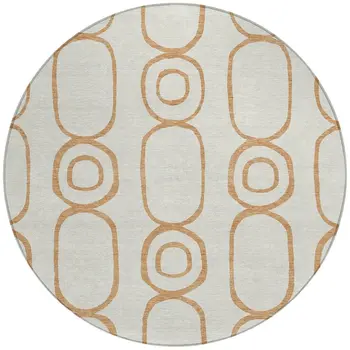 8' Copper And Ivory Round Geometric Washable Indoor Outdoor Area Rug