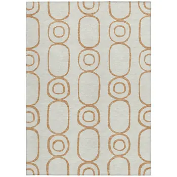 8' X 10' Copper And Ivory Geometric Washable Indoor Outdoor Area Rug