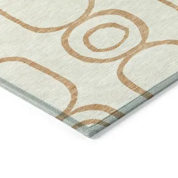 9' X 12' Copper And Ivory Geometric Washable Indoor Outdoor Area Rug