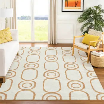 9' X 12' Copper And Ivory Geometric Washable Indoor Outdoor Area Rug