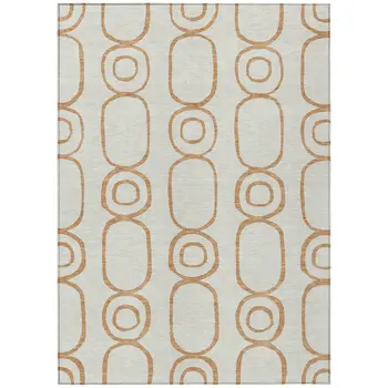 10' X 14' Copper And Ivory Geometric Washable Indoor Outdoor Area Rug