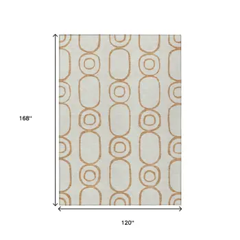 10' X 14' Copper And Ivory Geometric Washable Indoor Outdoor Area Rug