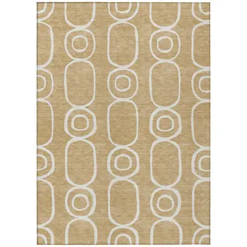 9' X 12' Gold And Ivory Geometric Washable Indoor Outdoor Area Rug