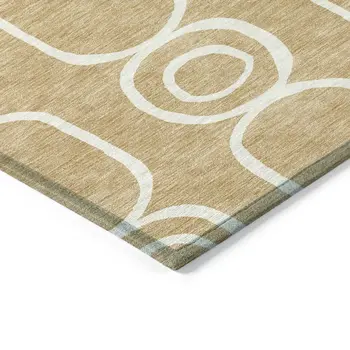 9' X 12' Gold And Ivory Geometric Washable Indoor Outdoor Area Rug