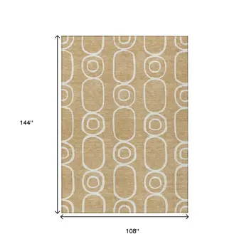 9' X 12' Gold And Ivory Geometric Washable Indoor Outdoor Area Rug
