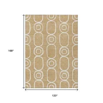 10' X 14' Gold And Ivory Geometric Washable Indoor Outdoor Area Rug