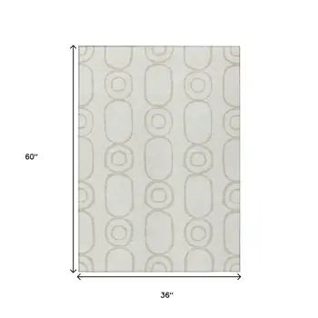 3' X 5' Ivory And Beige Geometric Washable Indoor Outdoor Area Rug