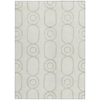 8' X 10' Ivory And Beige Geometric Washable Indoor Outdoor Area Rug
