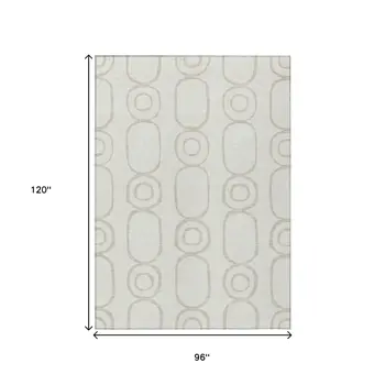 8' X 10' Ivory And Beige Geometric Washable Indoor Outdoor Area Rug