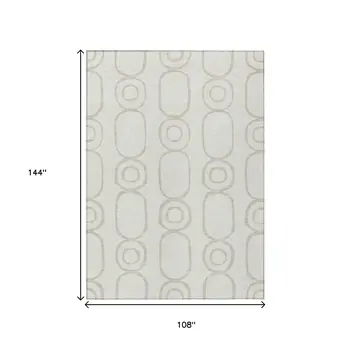 9' X 12' Ivory And Beige Geometric Washable Indoor Outdoor Area Rug