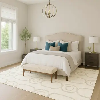 9' X 12' Ivory And Beige Geometric Washable Indoor Outdoor Area Rug