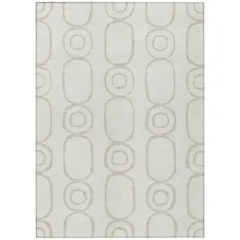 10' X 14' Ivory And Beige Geometric Washable Indoor Outdoor Area Rug