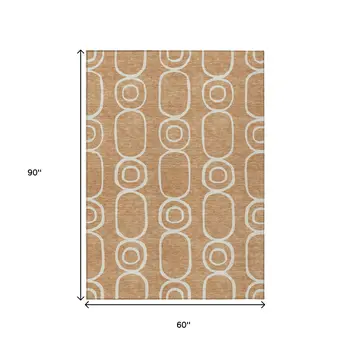 5' X 8' Rust And Ivory Geometric Washable Indoor Outdoor Area Rug