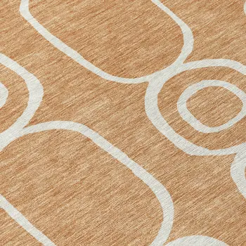 5' X 8' Rust And Ivory Geometric Washable Indoor Outdoor Area Rug