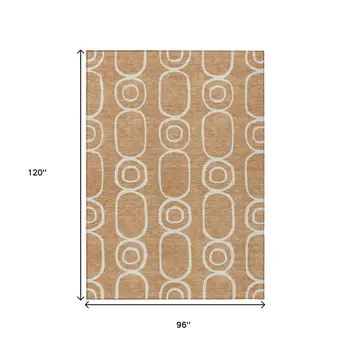 8' X 10' Rust And Ivory Geometric Washable Indoor Outdoor Area Rug
