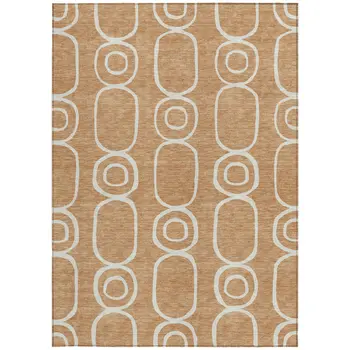 9' X 12' Rust And Ivory Geometric Washable Indoor Outdoor Area Rug