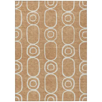 9' X 12' Rust And Ivory Geometric Washable Indoor Outdoor Area Rug