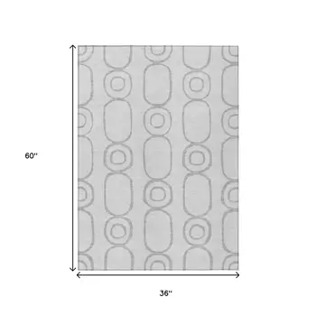 3' X 5' Silver And Gray Geometric Washable Indoor Outdoor Area Rug