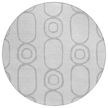 8' Silver And Gray Round Geometric Washable Indoor Outdoor Area Rug