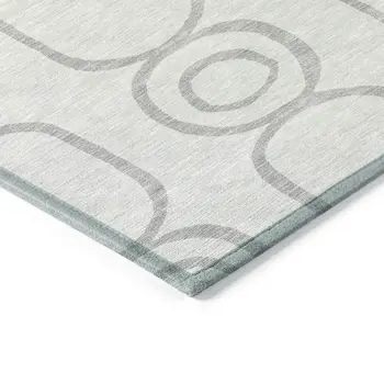 8' Silver And Gray Round Geometric Washable Indoor Outdoor Area Rug