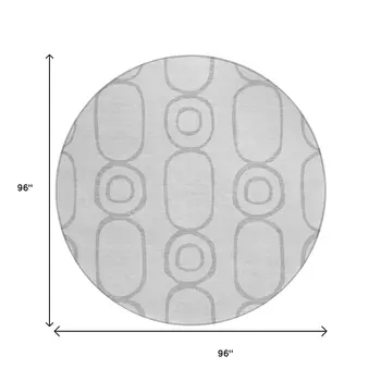 8' Silver And Gray Round Geometric Washable Indoor Outdoor Area Rug