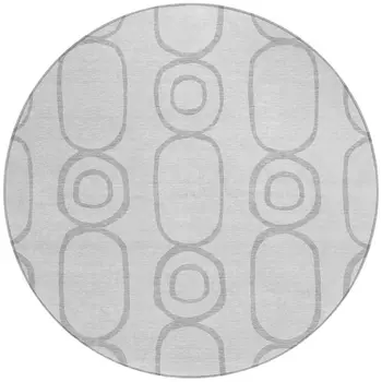8' Silver And Gray Round Geometric Washable Indoor Outdoor Area Rug