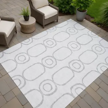 10' X 14' Silver And Gray Geometric Washable Indoor Outdoor Area Rug