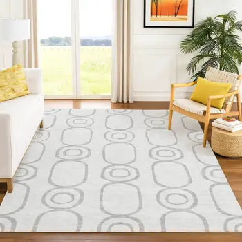 10' X 14' Silver And Gray Geometric Washable Indoor Outdoor Area Rug