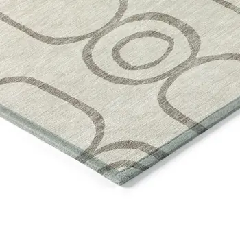 8' Taupe Beige And Ivory Round Geometric Washable Indoor Outdoor Area Rug