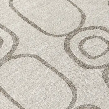 8' Taupe Beige And Ivory Round Geometric Washable Indoor Outdoor Area Rug