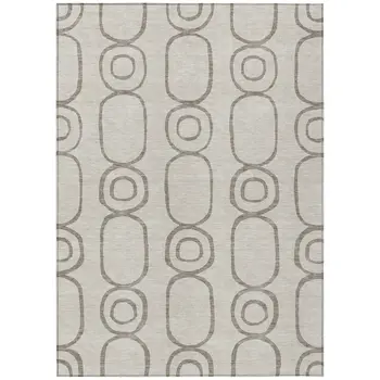 8' X 10' Taupe Beige And Ivory Geometric Washable Indoor Outdoor Area Rug