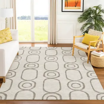 8' X 10' Taupe Beige And Ivory Geometric Washable Indoor Outdoor Area Rug