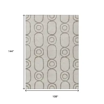 9' X 12' Taupe Beige And Ivory Geometric Washable Indoor Outdoor Area Rug