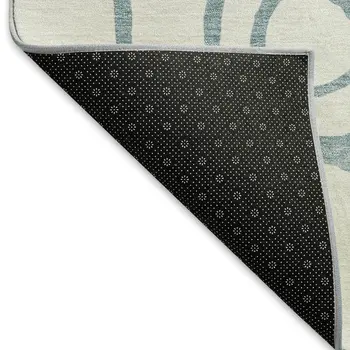 8' Teal Blue And Ivory Round Geometric Washable Indoor Outdoor Area Rug