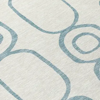 8' Teal Blue And Ivory Round Geometric Washable Indoor Outdoor Area Rug