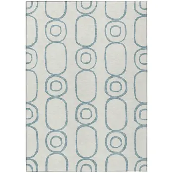 8' X 10' Teal Blue And Ivory Geometric Washable Indoor Outdoor Area Rug