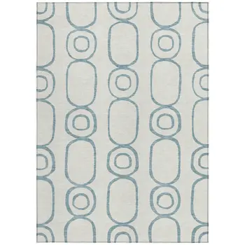8' X 10' Teal Blue And Ivory Geometric Washable Indoor Outdoor Area Rug